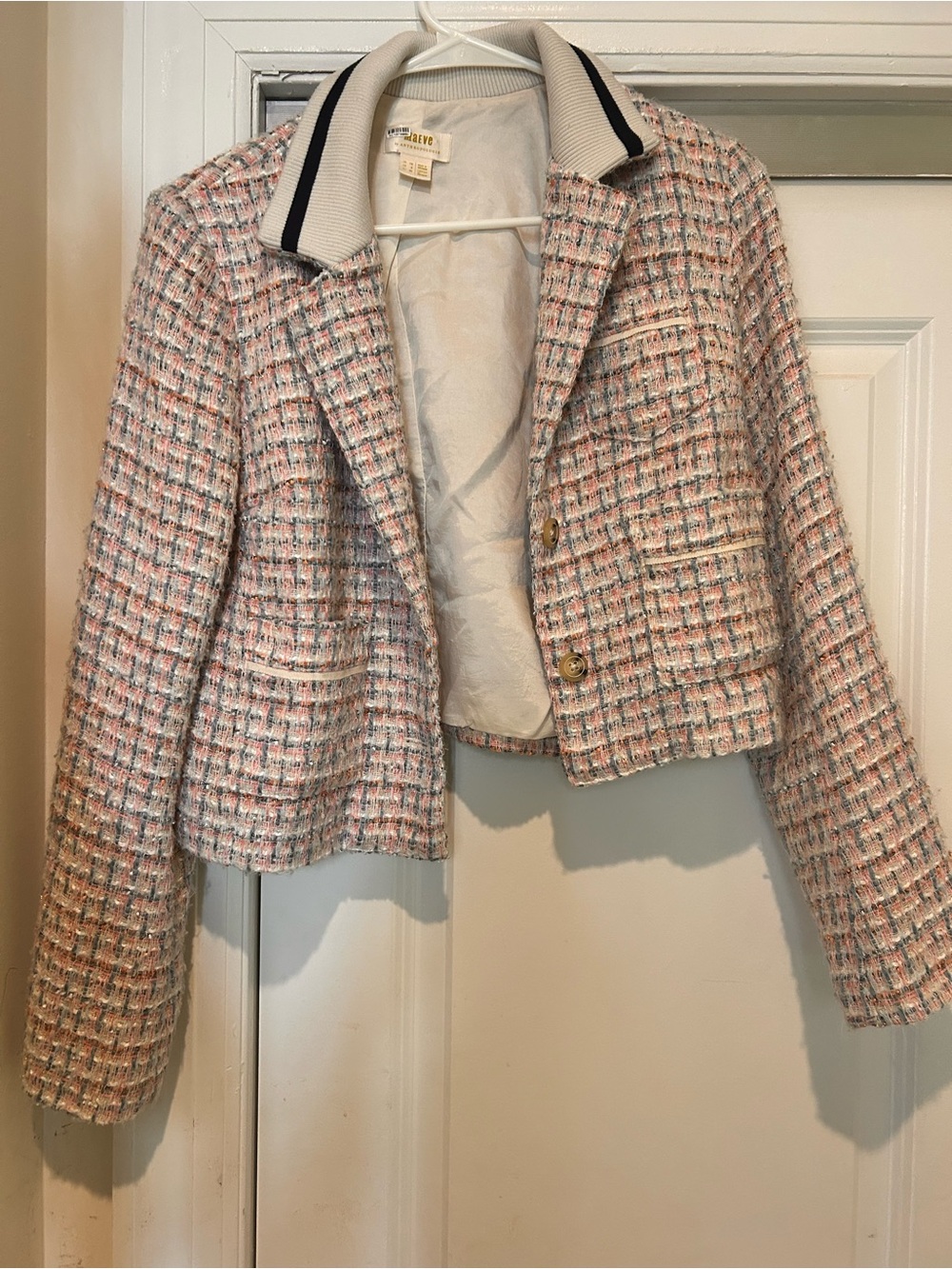 Maeve Pink & White Tweed Blazer - Picture 2 of 2